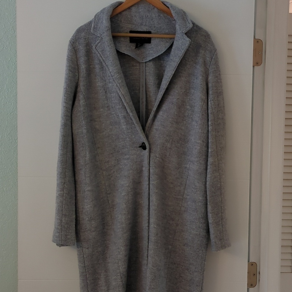 Rachel Zoe Long Line Minimalist Wool Blend 1 Button Dressy Overcoat Academia L